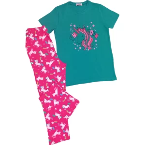 Civil Kız Çocuk Unicorn Desen Pijama Takımı, Mavi Safir